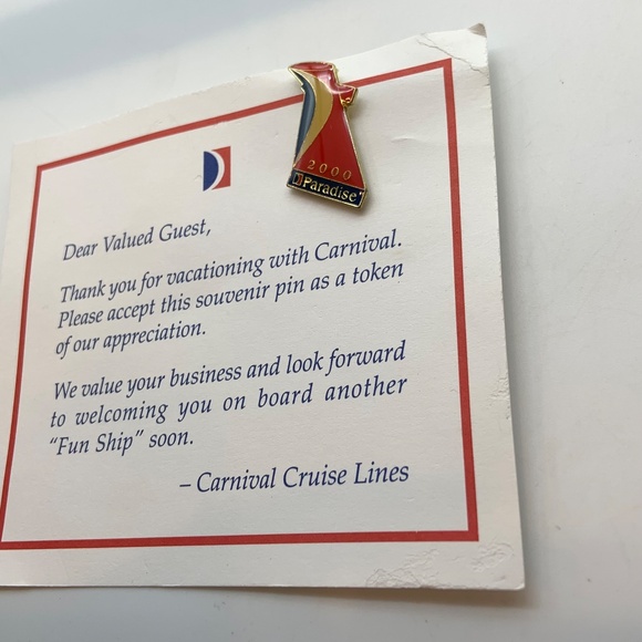 VTG Carnival Cruise Lines Carnival Paradise Collectible Lapel Pin and Card 2000 - Picture 3 of 10